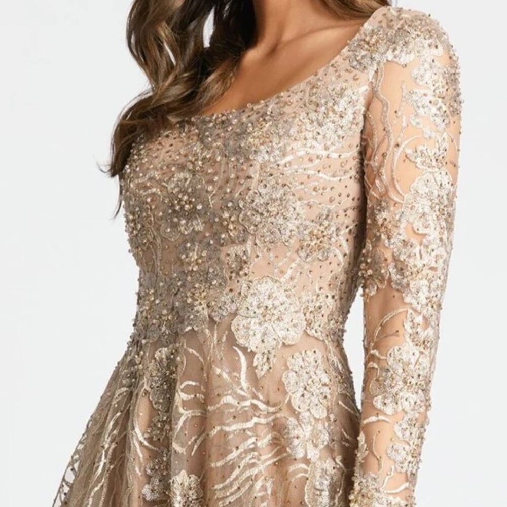 Mac Duggal Dress 20285D - Vintage Gold Jeweled Long Sleeve Ballgown Size 10